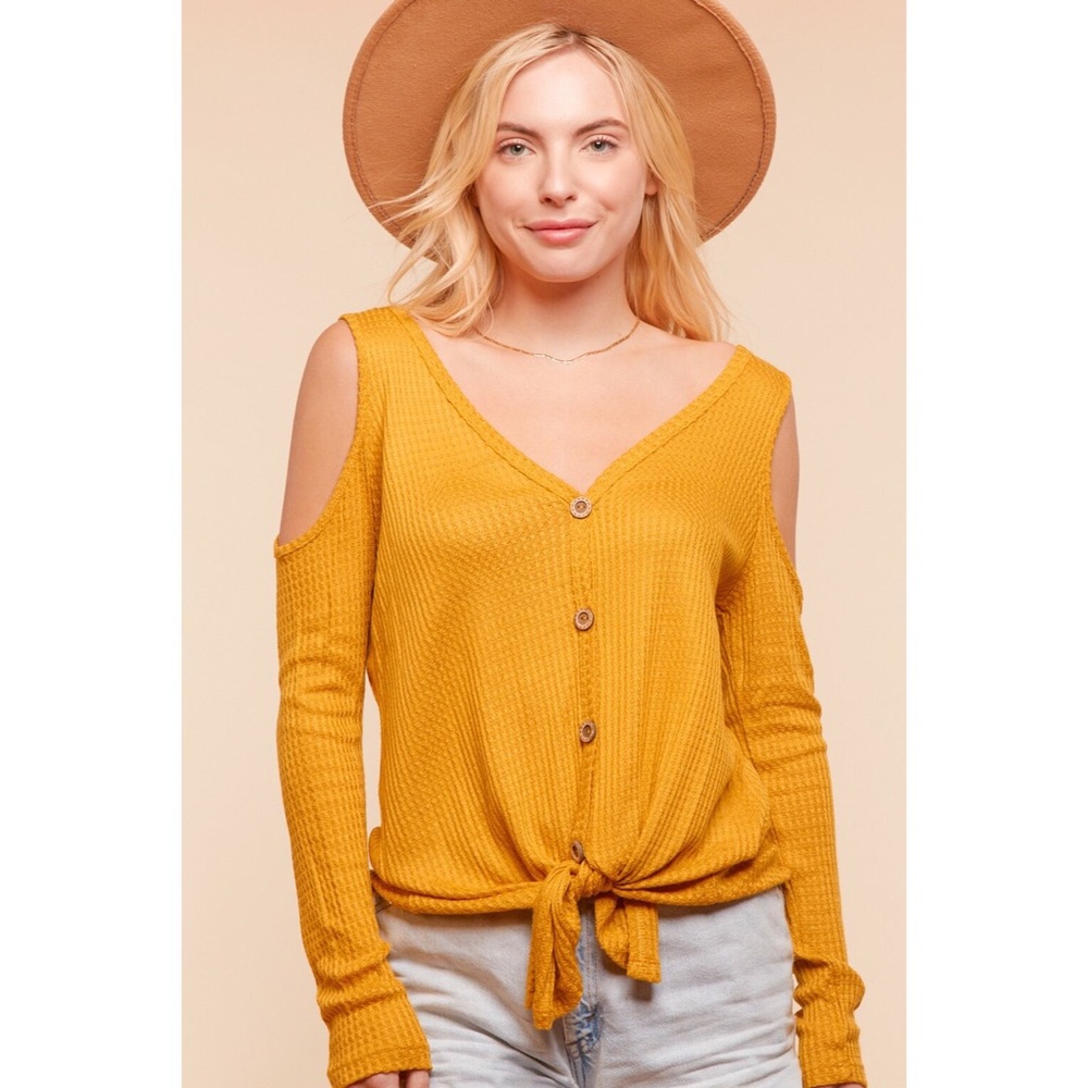Golden Yellow Cold Shoulder Longsleeve Top NEW